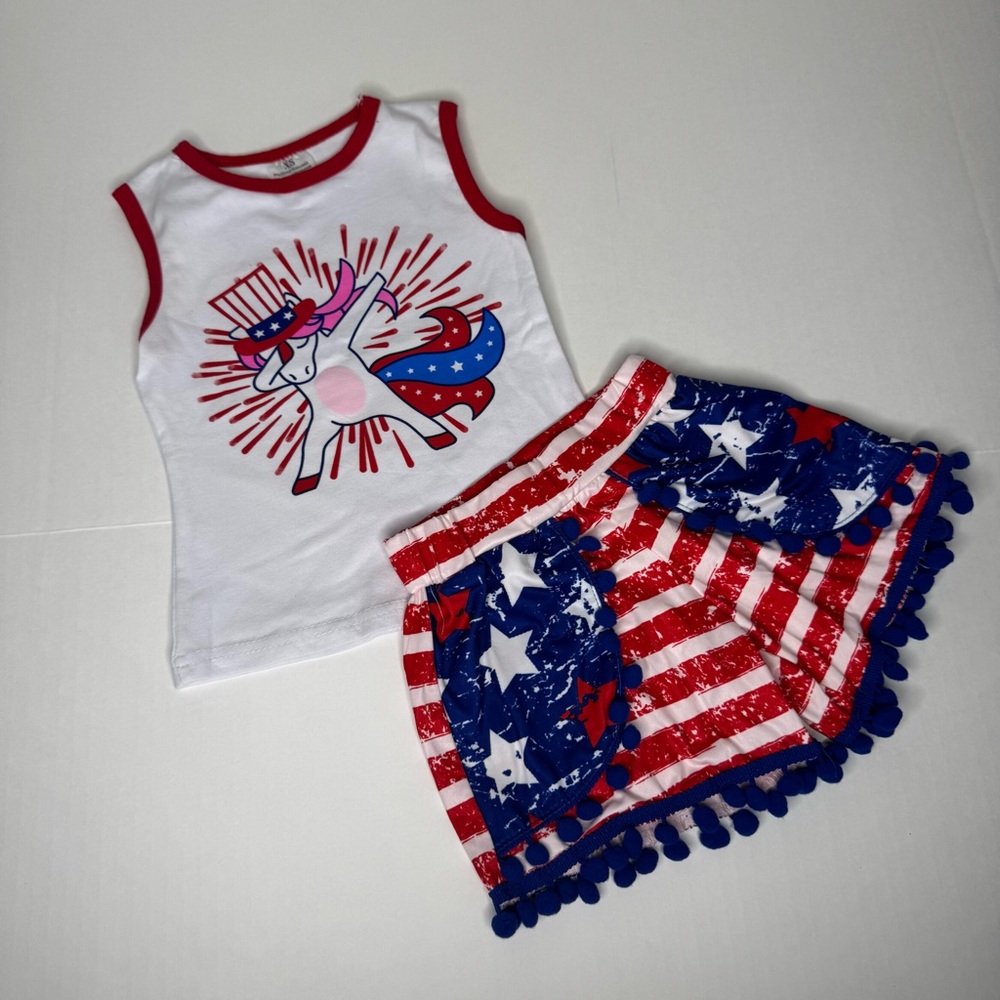 Patriotic Unicorn Tank and Shorts Set 2T
